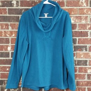 Bass Teal Green Fleece Pullover Cowl Neck Sweater